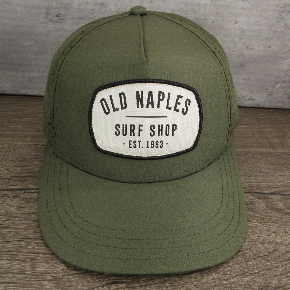 Old Naples Surf Shop Hat Cap Snap Back Mens One Size Green Mesh Surfboard Beach